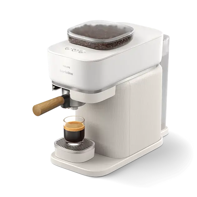 Philips Baristina Espresso Machine, Real Espresso, Made Easy, Compact, 16 Bar Pressure, Built-in Grinder, White Machine with Ash Wood Filter Holder (BAR302/20) Mohammed Fakhroo& Bros.