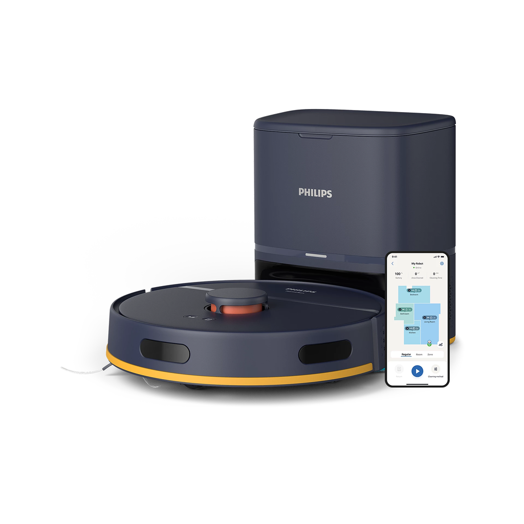 Philips Vacuum and Mop Robot HomeRun 2000 Series - Up to 120 min Runtime, With Auto-empty Station, Suction Power 6000 Pa, HomeRun App Enabled, LDS Radar, Dark Blue - XU2100/10