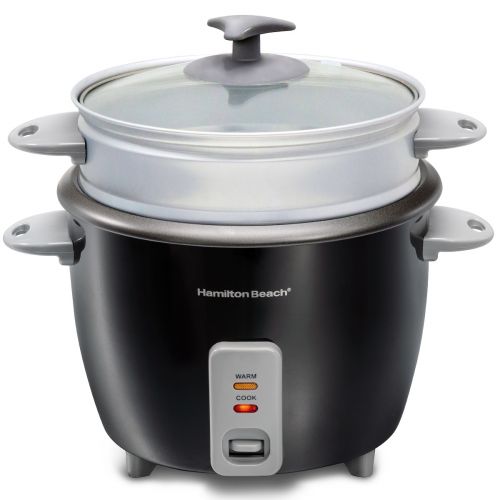 Hamilton Beach 1.5L Rice Cooker and Steamer, 16 cups cooked (8 cups uncooked) rice capacity, removable easy to clean non-stick pot, One-touch healthy cooked meals, 500W, Black, 37517-ME