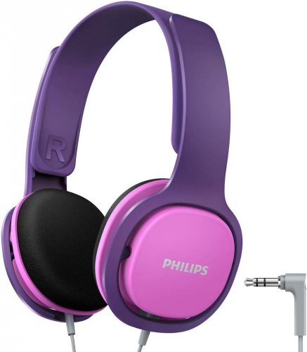 PHILIPS Coolplay Kids On-Ear Headphones - 85dB Volume Limiter - Safer Hearing (SHK2000PK), Pink/Purple