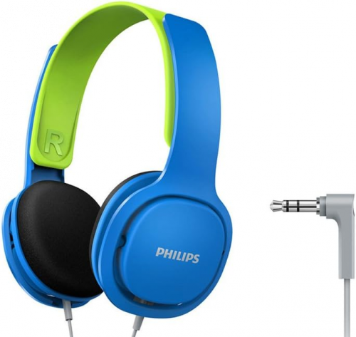 PHILIPS Coolplay Kids On-Ear Headphones - 85dB Volume Limiter - Safer Hearing (SHK2000BL), Blue & Green