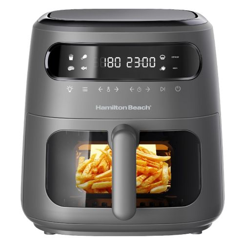 Hamilton Beach Digital Air Fryer View 8L, Large viewing window, 8 presets with dehydrate & defrost, Cook for upto 12 hours from 40°C to 200°C, 1750W, Matte Grey color, 2 Years Warranty, AFOGV8-ME.