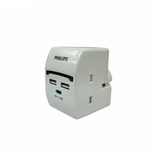 Philips Multi socket 13A UK plug , 3 way plugs extension,2 USB +1 C port 2.4A.travel adaptor G-Mark certified