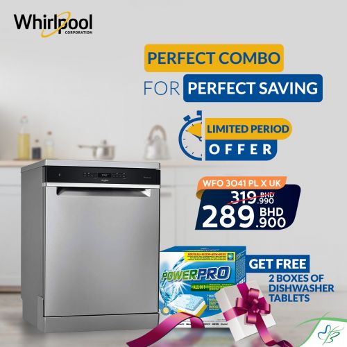 Whirlpool WFO 3O41 PL X UK Freestanding Standard Dishwasher, 14 Place Settings, 10 Programs, Inox